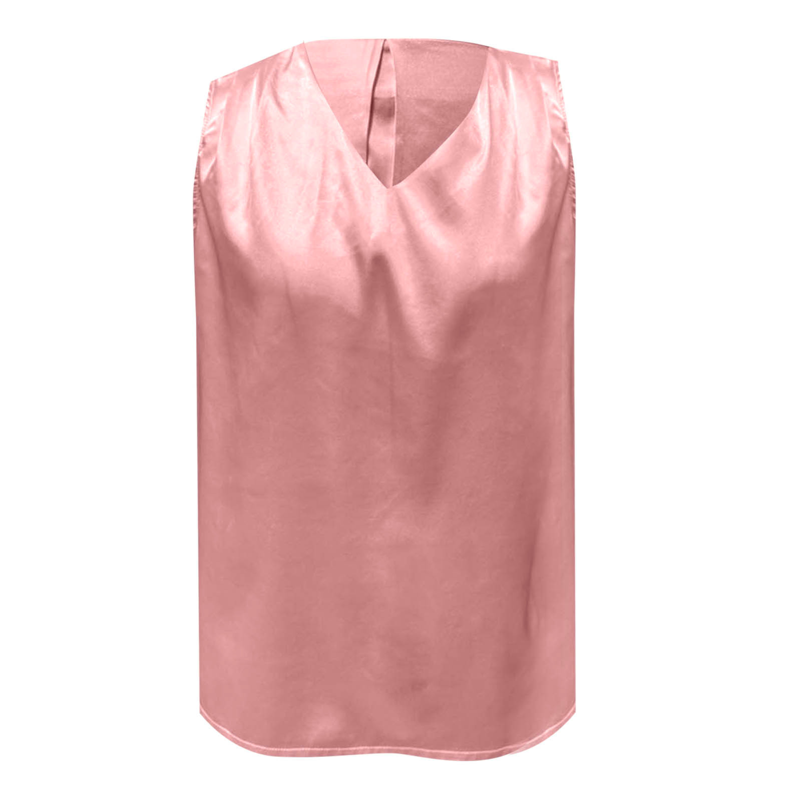 thumbnail image 5 of Top sin mangas de satén con cuello en V para mujer, para el verano, blusa informal transpirable de poliéster de color liso, 5 of 6